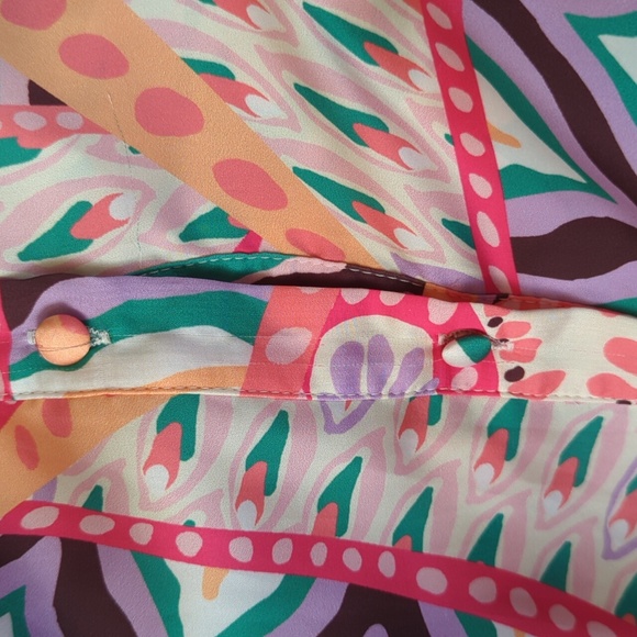 Fate Blouse Patterned Silky Button Up White/Green/Pink Sz S - Picture 5 of 7